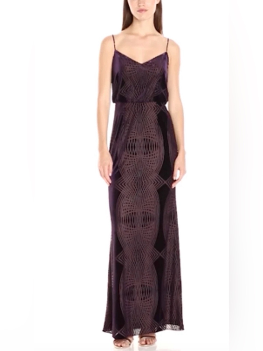 Adrianna Papell Burn out Velvet Bluson Gown Aubergine Sz 6 EUC